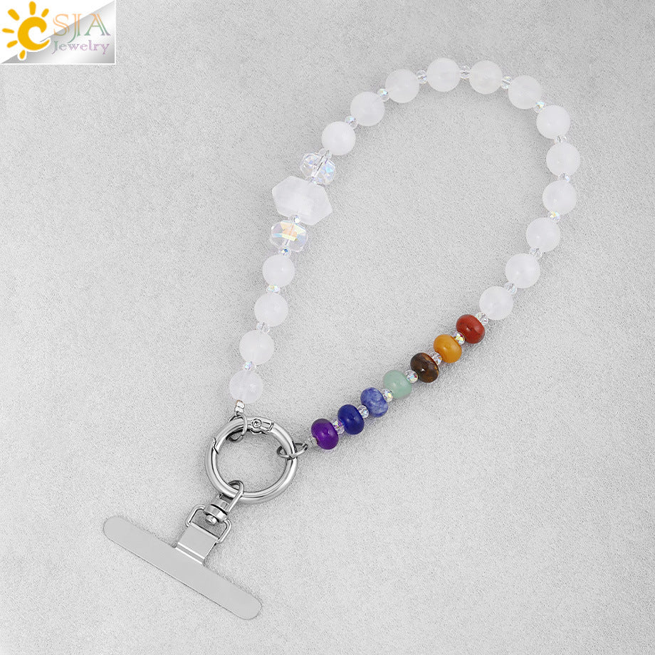 Hexagon Beading Mobile Phone Chain In Colour With Natural Stone Material Featuring Modern Style Design