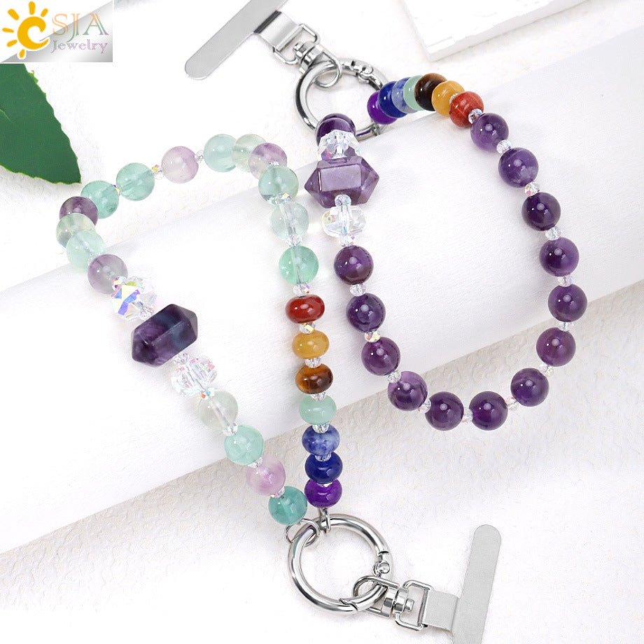 Hexagon Beading Mobile Phone Chain In Colour With Natural Stone Material Featuring Modern Style Design