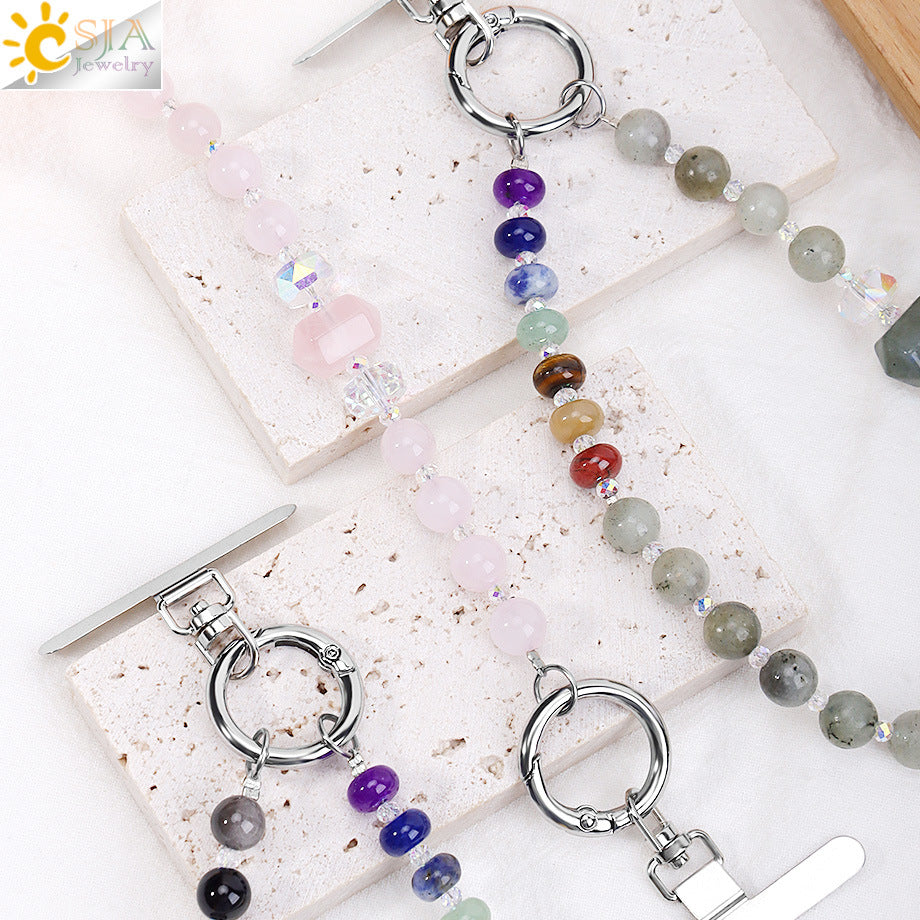 Hexagon Beading Mobile Phone Chain In Colour With Natural Stone Material Featuring Modern Style Design