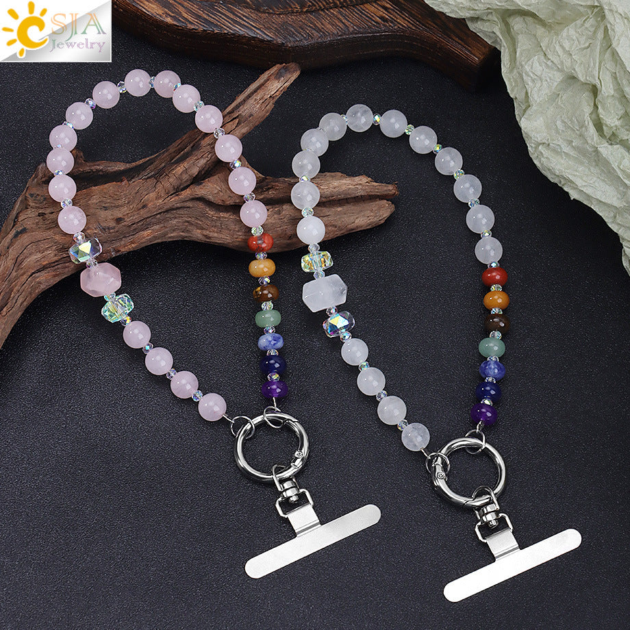 Hexagon Beading Mobile Phone Chain In Colour With Natural Stone Material Featuring Modern Style Design
