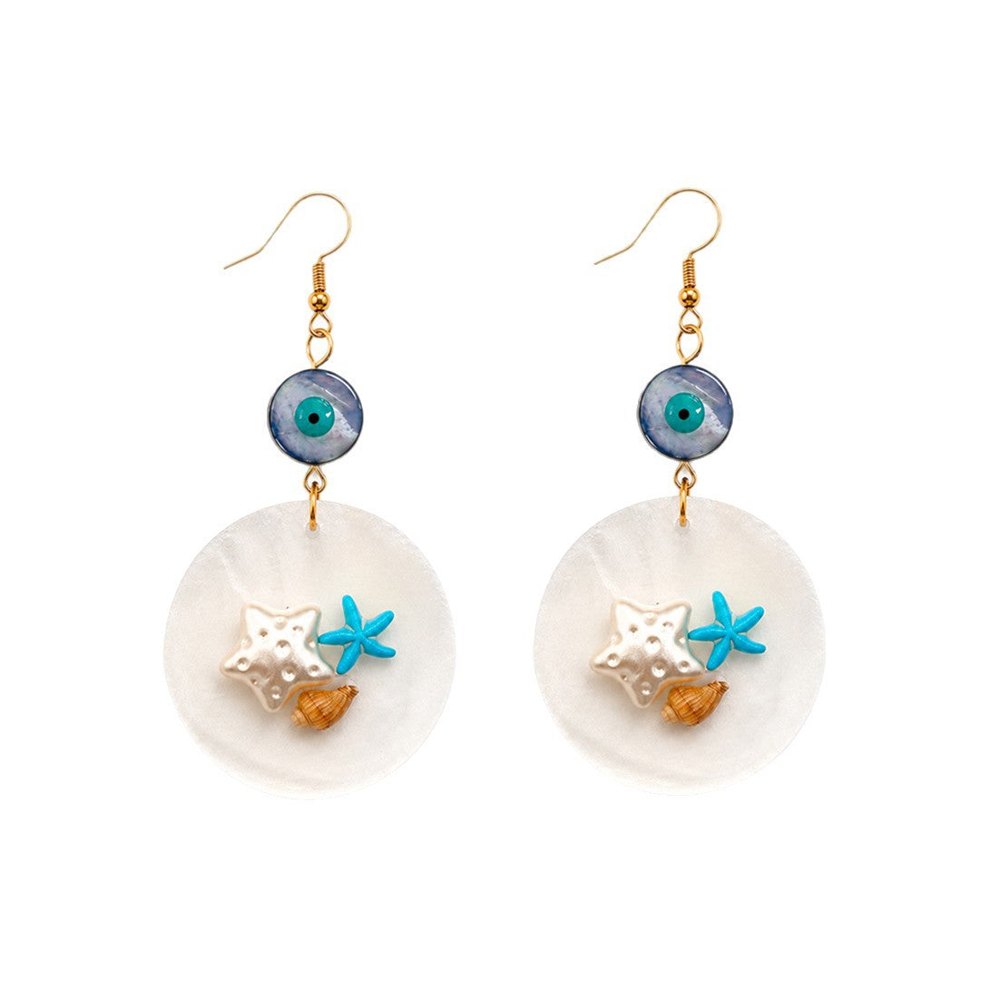 Devil's Eye Luxurious Blue Shell Drop Earrings For Women Featuring Shell Inlay