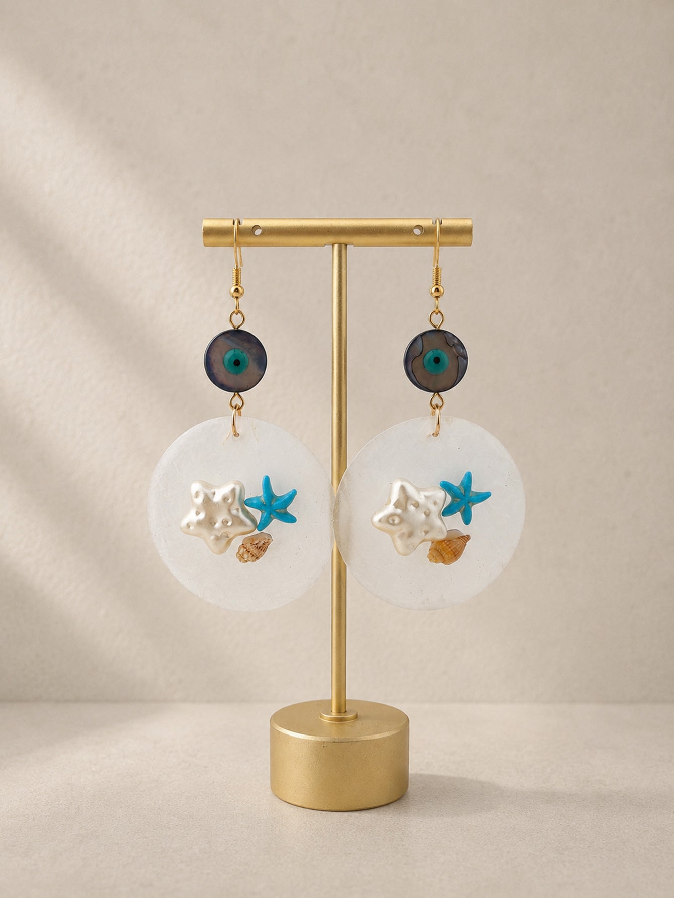 Devil's Eye Luxurious Blue Shell Drop Earrings For Women Featuring Shell Inlay