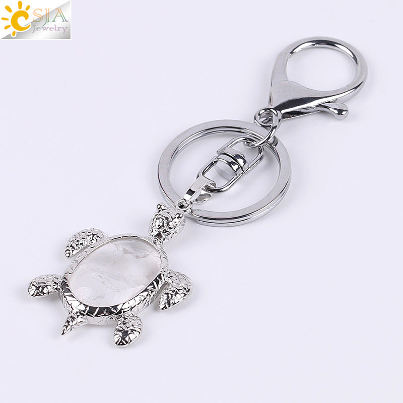 Multicolor Tortoise Key Chain For New Year Featuring Metal Material With Natural Stone Inlay
