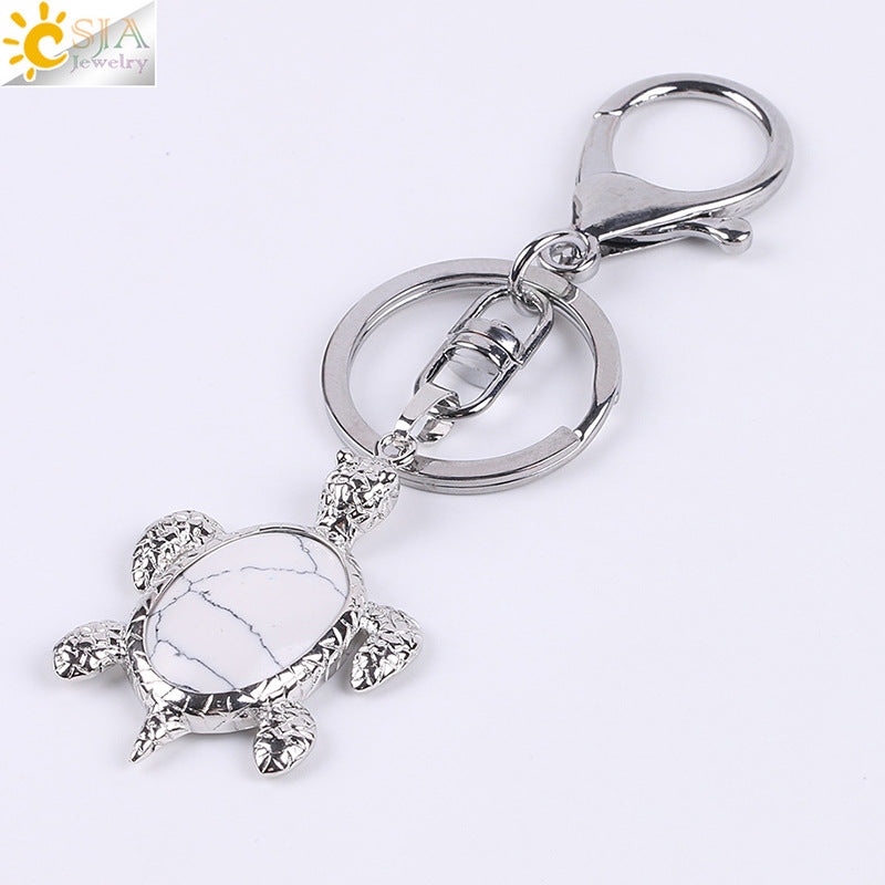 Multicolor Tortoise Key Chain For New Year Featuring Metal Material With Natural Stone Inlay