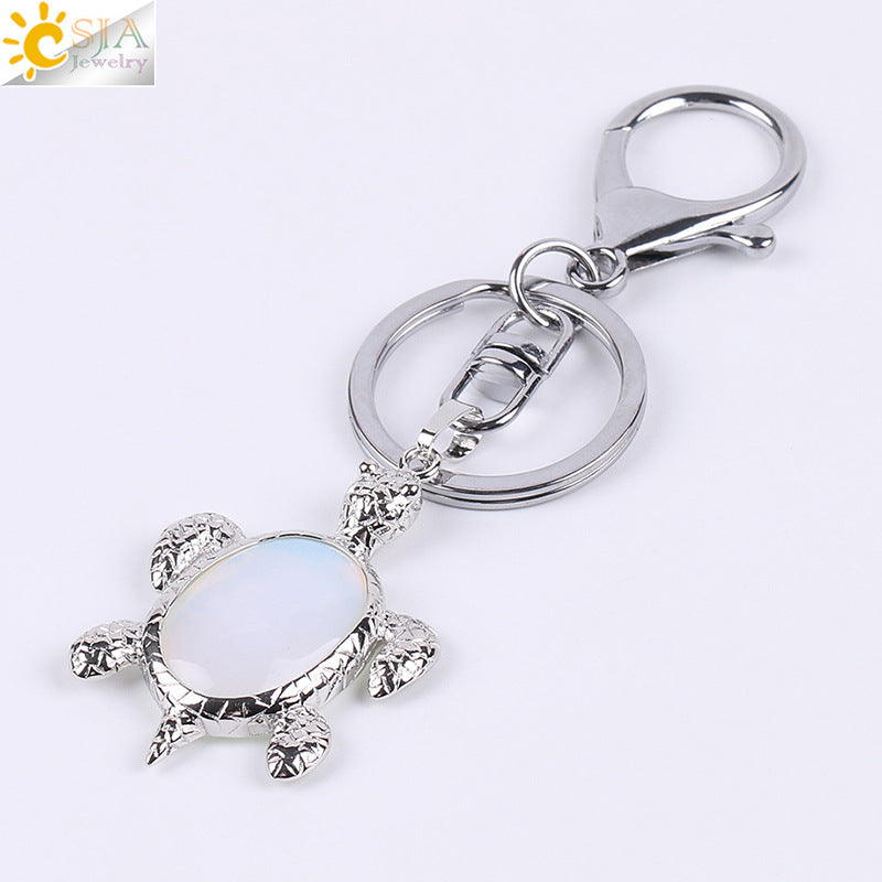 Multicolor Tortoise Key Chain For New Year Featuring Metal Material With Natural Stone Inlay