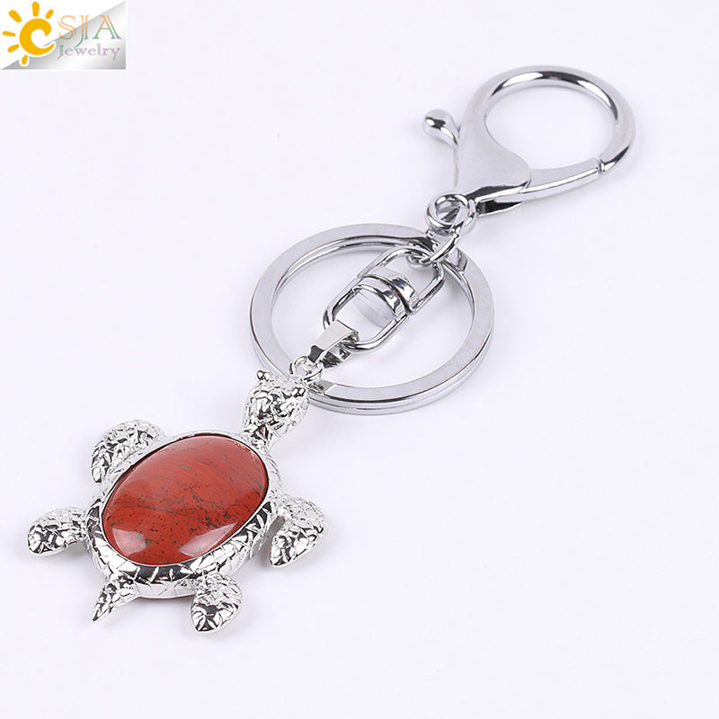 Multicolor Tortoise Key Chain For New Year Featuring Metal Material With Natural Stone Inlay