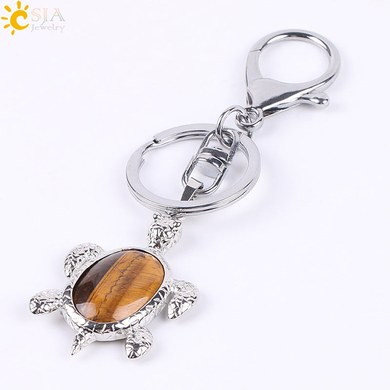 Multicolor Tortoise Key Chain For New Year Featuring Metal Material With Natural Stone Inlay