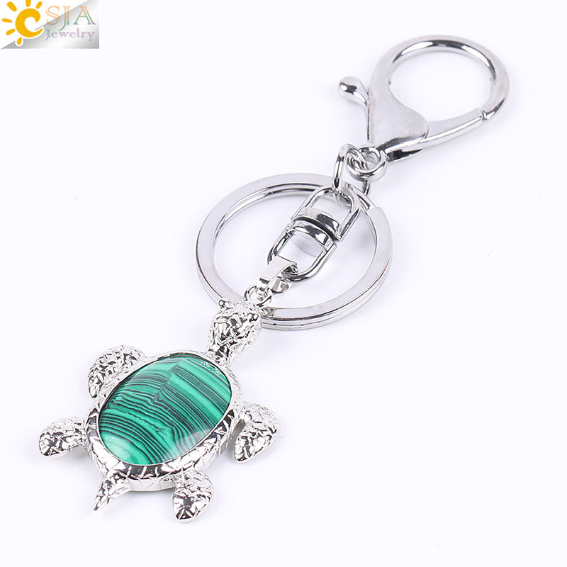 Multicolor Tortoise Key Chain For New Year Featuring Metal Material With Natural Stone Inlay