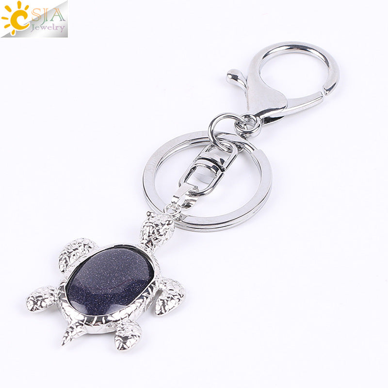 Multicolor Tortoise Key Chain For New Year Featuring Metal Material With Natural Stone Inlay