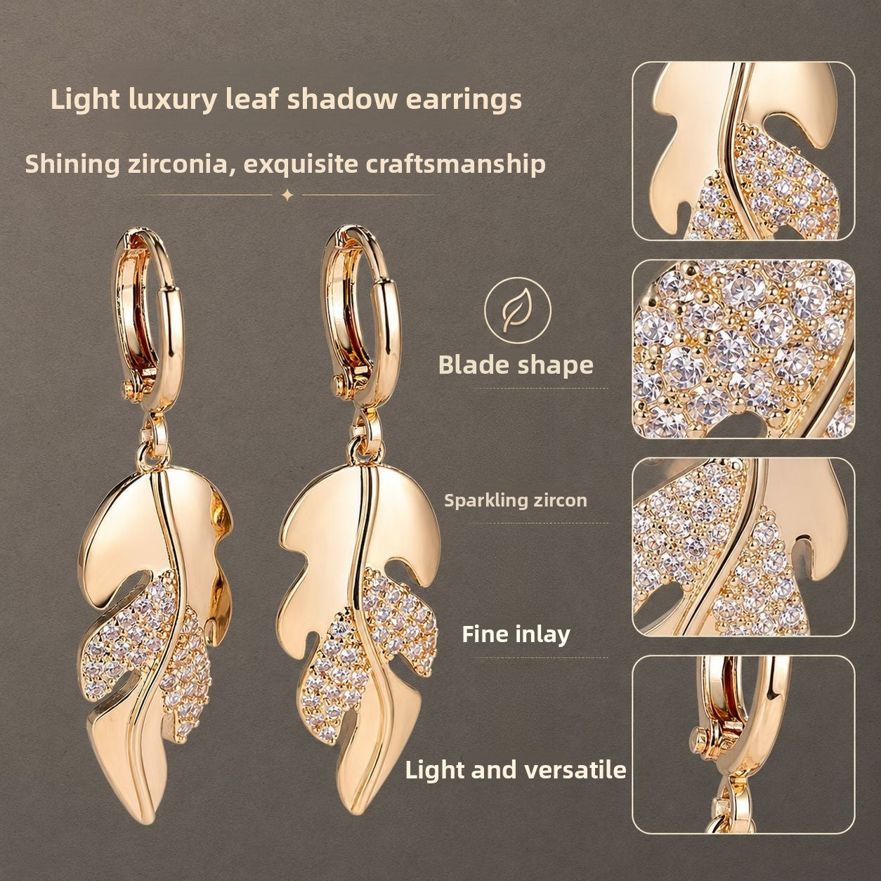 Leaves Earrings For Women Featuring Copper Ear Pins And Zircon Inlay