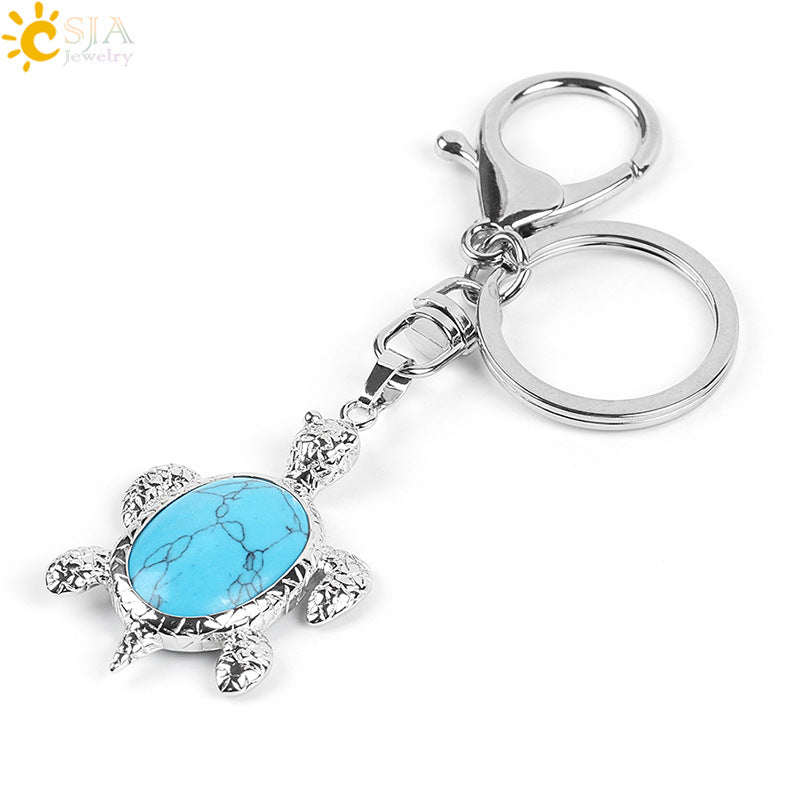 Multicolor Tortoise Key Chain For New Year Featuring Metal Material With Natural Stone Inlay