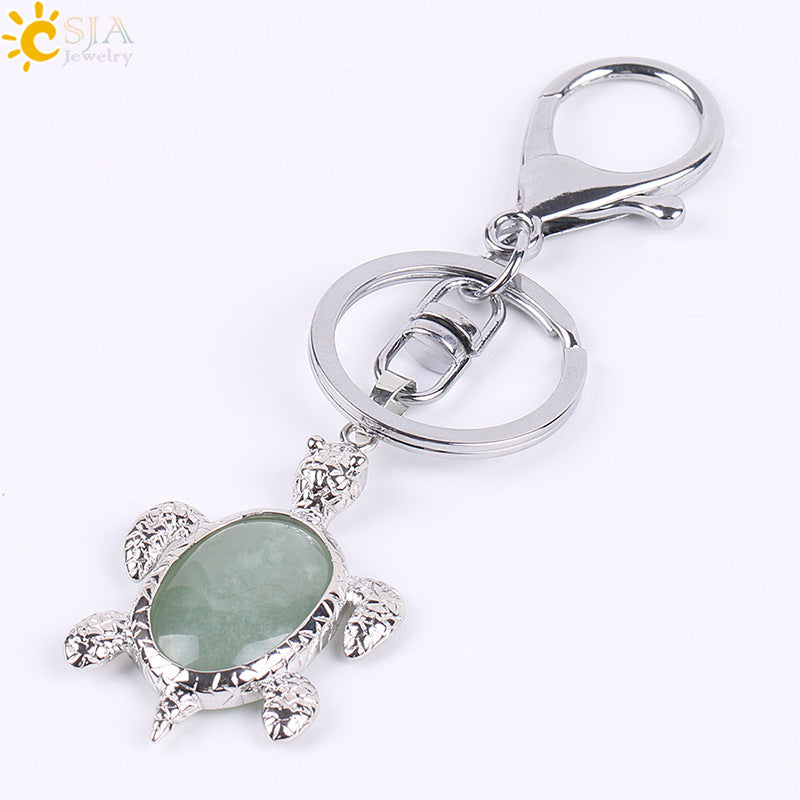Multicolor Tortoise Key Chain For New Year Featuring Metal Material With Natural Stone Inlay