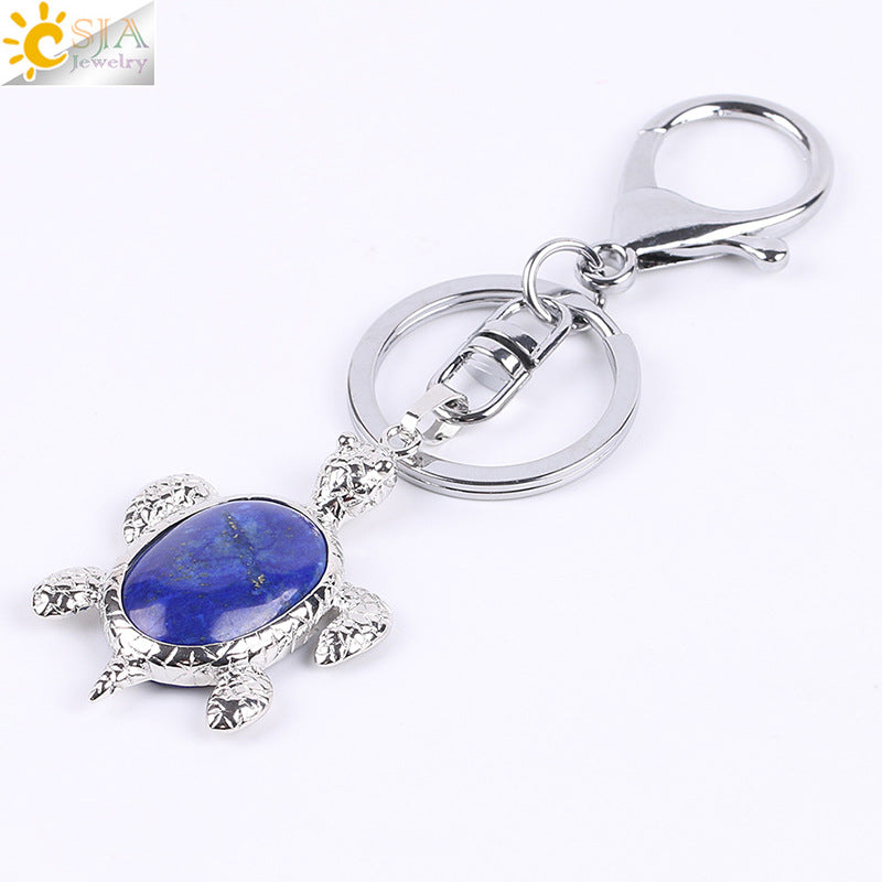 Multicolor Tortoise Key Chain For New Year Featuring Metal Material With Natural Stone Inlay