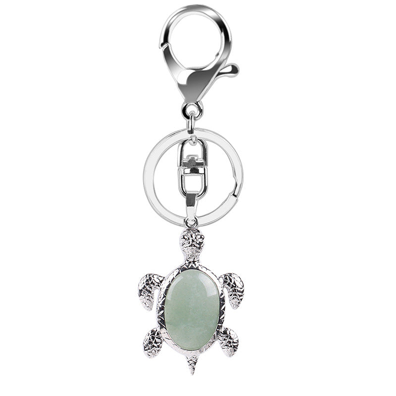 Multicolor Tortoise Key Chain For New Year Featuring Metal Material With Natural Stone Inlay