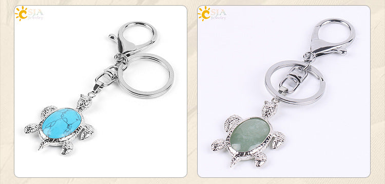 Multicolor Tortoise Key Chain For New Year Featuring Metal Material With Natural Stone Inlay