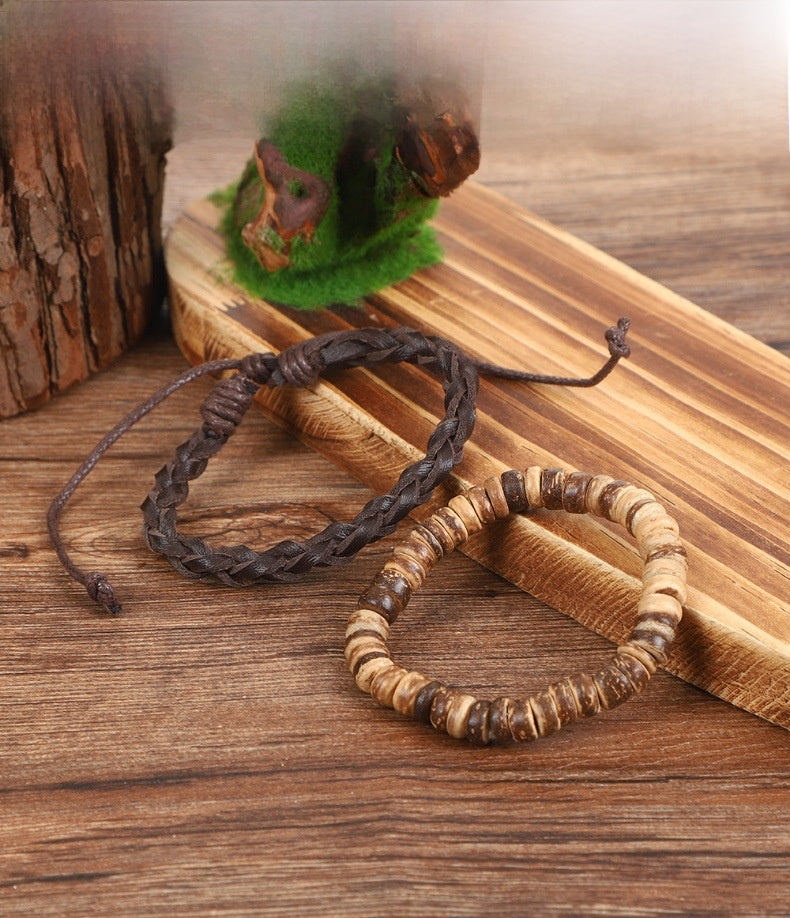 Geometric Maillard Style Unisex Bracelets Featuring Pu Leather Rope With Braid Woven Chain Design