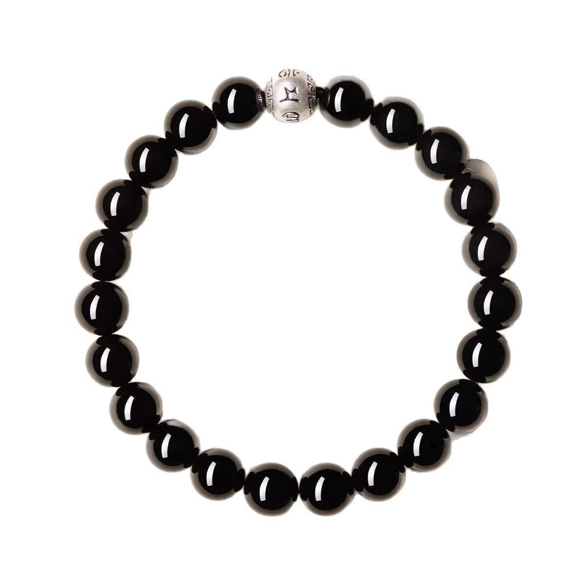 Handmade Round Obsidian Bracelet For Unisex, Dyed Black, Perfect For Festival Wear