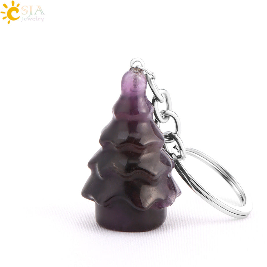 Christmas Tree Key Chain In Alloy With Multicolor Crystal Inlay, Festive Holiday Accessory