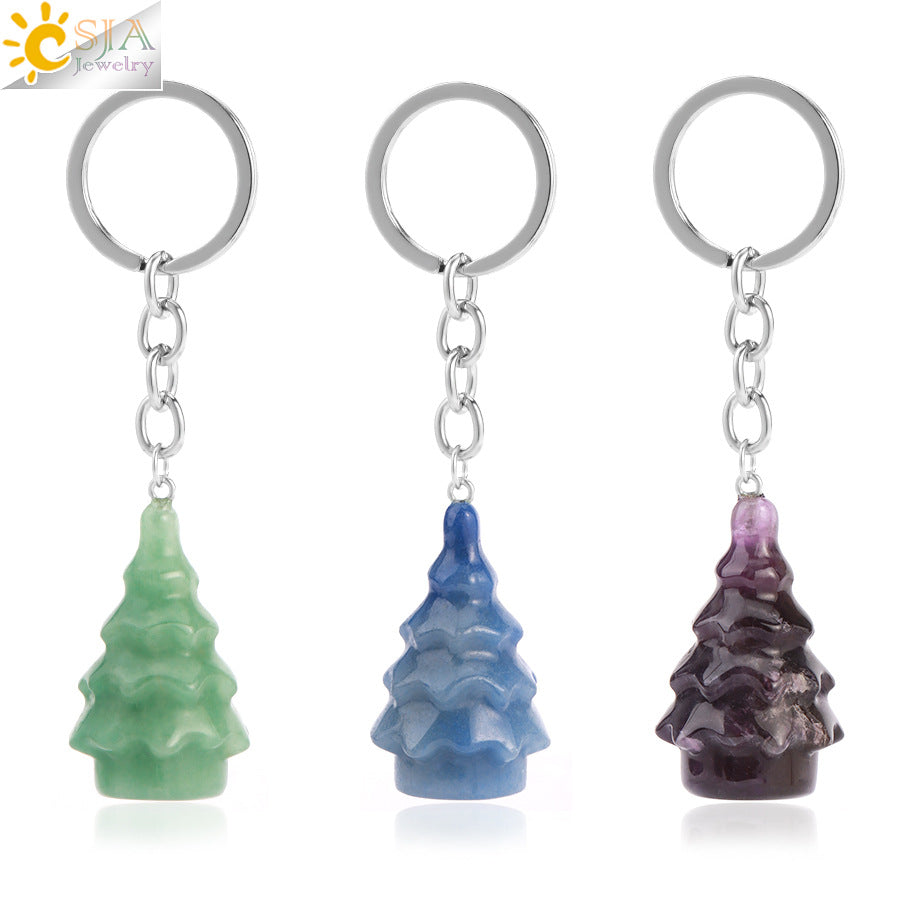 Christmas Tree Key Chain In Alloy With Multicolor Crystal Inlay, Festive Holiday Accessory