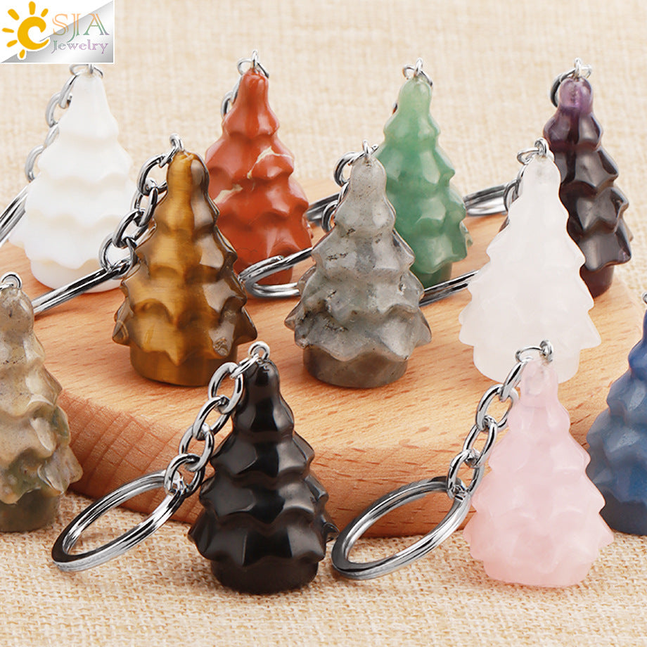 Christmas Tree Key Chain In Alloy With Multicolor Crystal Inlay, Festive Holiday Accessory