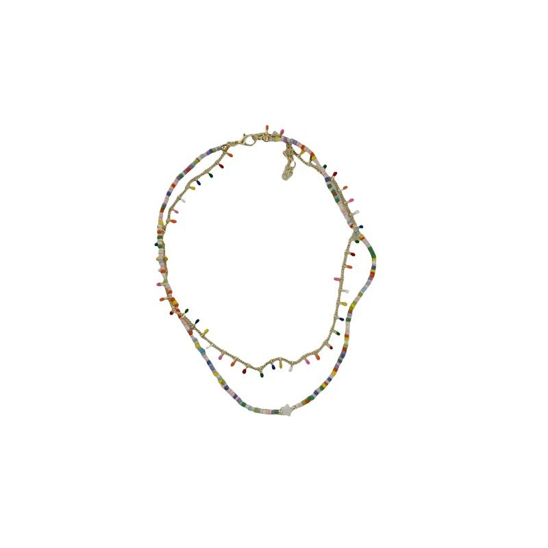 Sweet Double Layer Necklace For Women With Beading In Mixed Materials Featuring Colour And Ball Chain