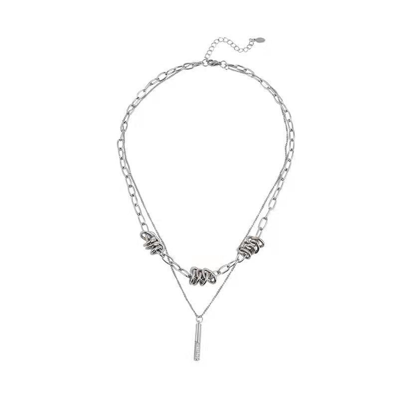 Geometric Double Layer Necklaces For Women In Hip-Hop Style With Electroplated Alloy Pendant And Box Chain
