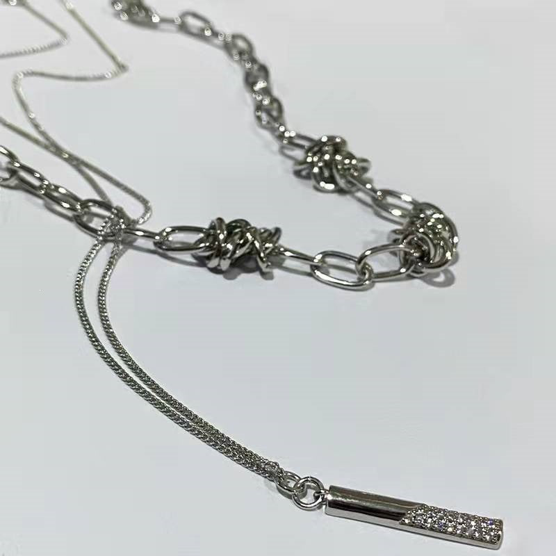 Geometric Double Layer Necklaces For Women In Hip-Hop Style With Electroplated Alloy Pendant And Box Chain
