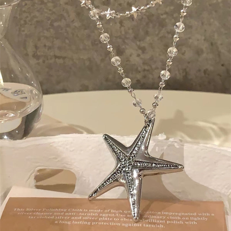Ocean Pattern Double Layer Necklaces For Women With Alloy Pendant And Mixed Materials Featuring Ball Chain