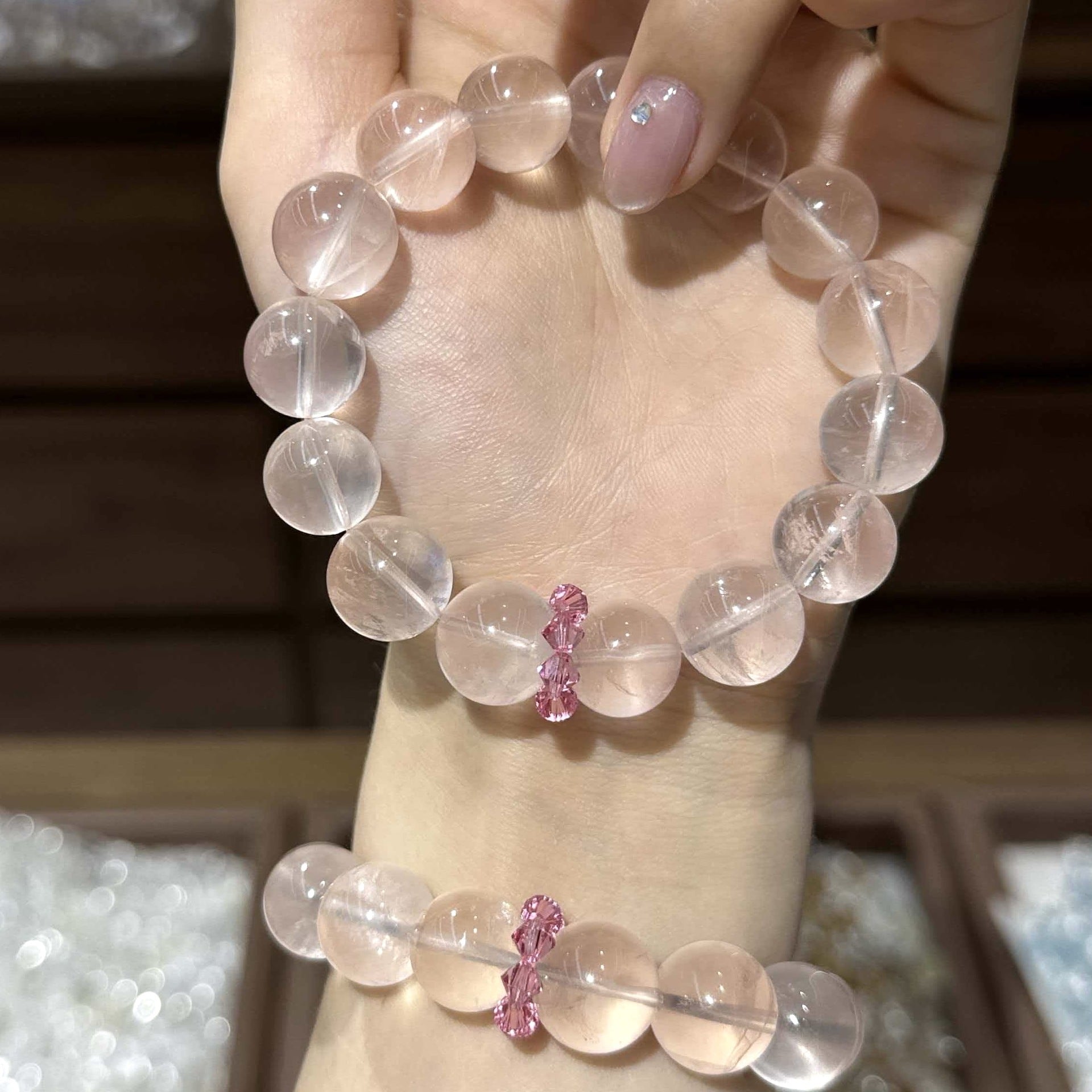 Handmade Crystal Bracelet For Women In Natural Pink, Perfect For Festival Occasions