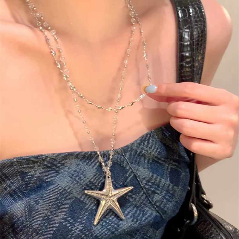 Ocean Pattern Double Layer Necklaces For Women With Alloy Pendant And Mixed Materials Featuring Ball Chain