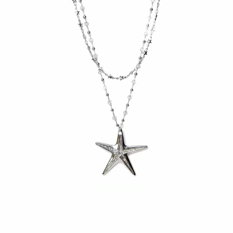 Ocean Pattern Double Layer Necklaces For Women With Alloy Pendant And Mixed Materials Featuring Ball Chain