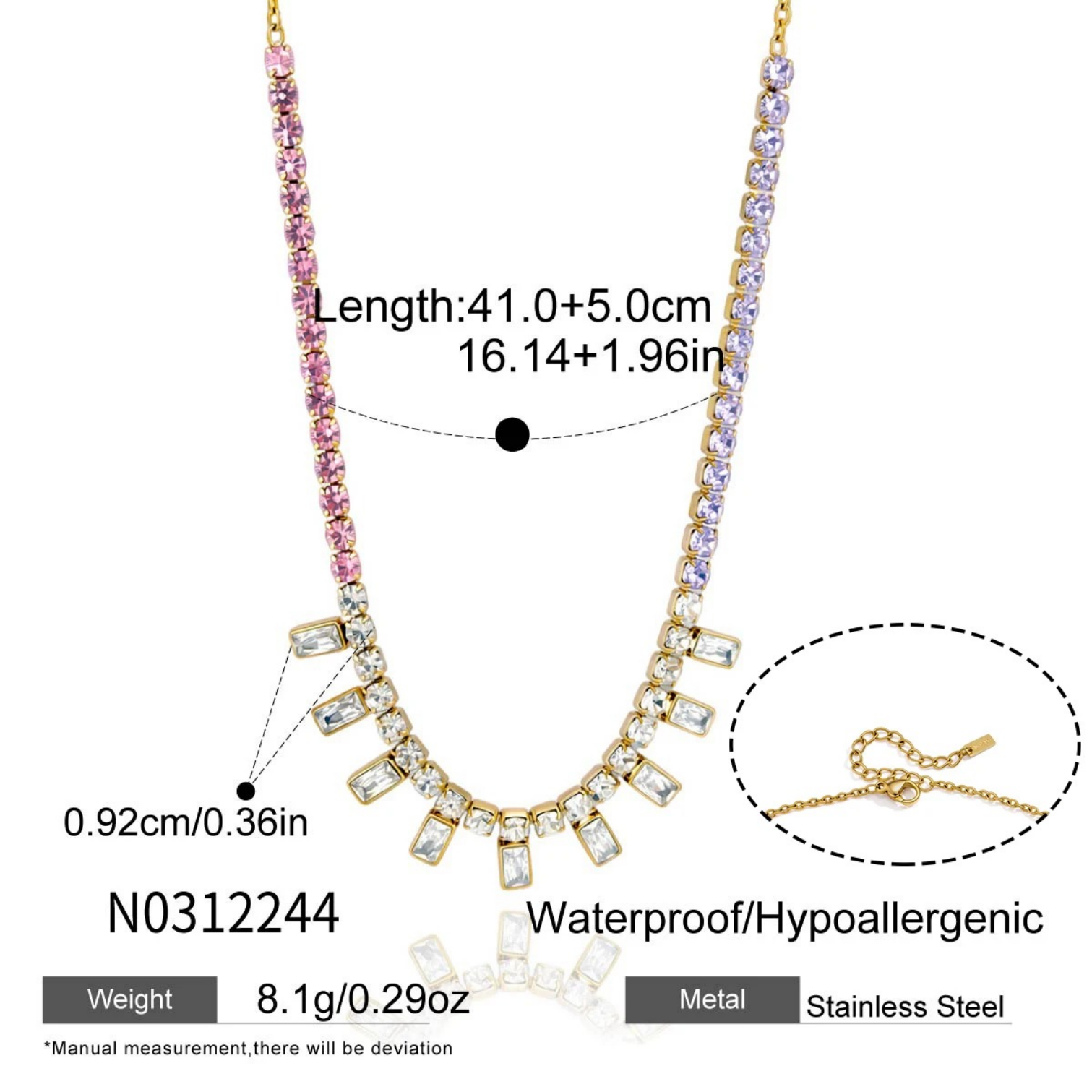 Geometric Hypoallergenic Necklace For Women With 18K Real Gold Plated 304 Stainless Steel, PVD Coated, Zircon Inlay, Handmade Chain