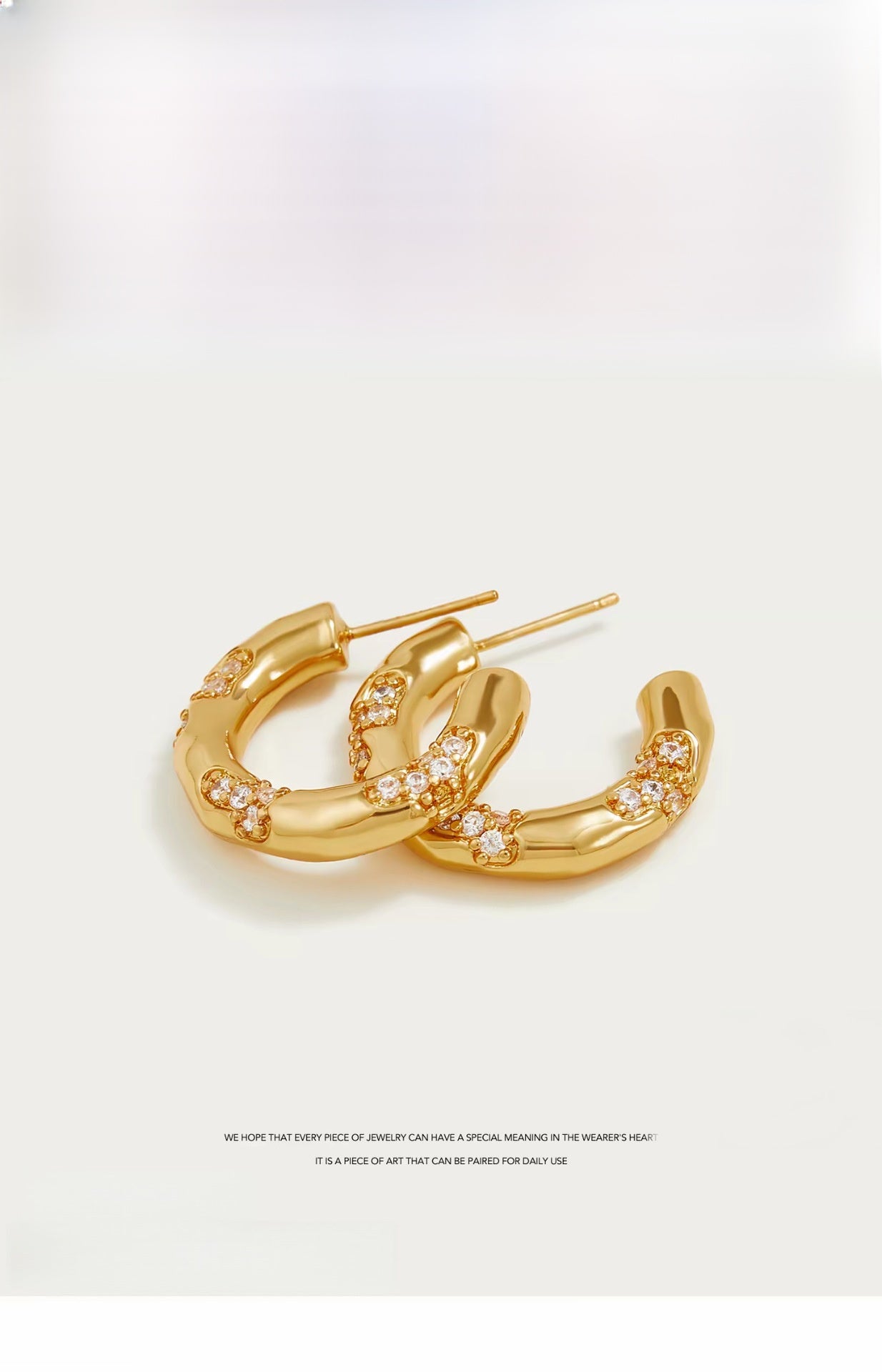 Circle Stud Earrings In Copper With Rhinestones, Featuring 925 Sterling Silver Posts, Simple Style For Women