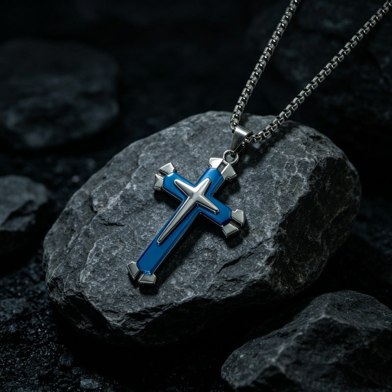 Hip-Hop Multicolor Cross Long Necklace For Unisex Featuring Electroplated Zinc Alloy Pendant