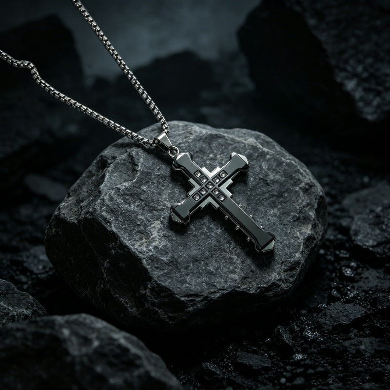 Hip-Hop Multicolor Cross Long Necklace For Unisex Featuring Electroplated Zinc Alloy Pendant