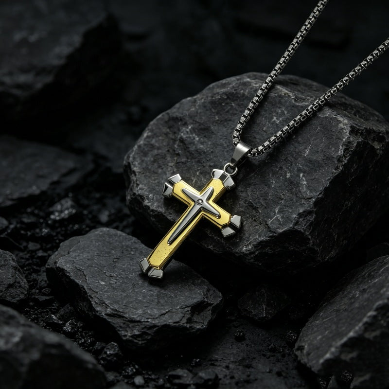 Hip-Hop Multicolor Cross Long Necklace For Unisex Featuring Electroplated Zinc Alloy Pendant