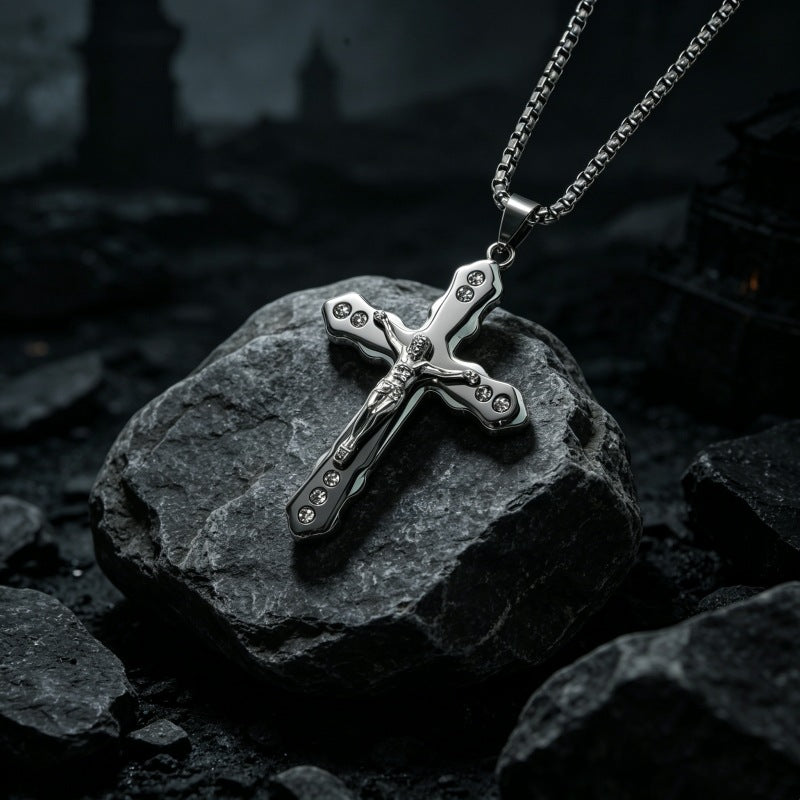 Hip-Hop Multicolor Cross Long Necklace For Unisex Featuring Electroplated Zinc Alloy Pendant
