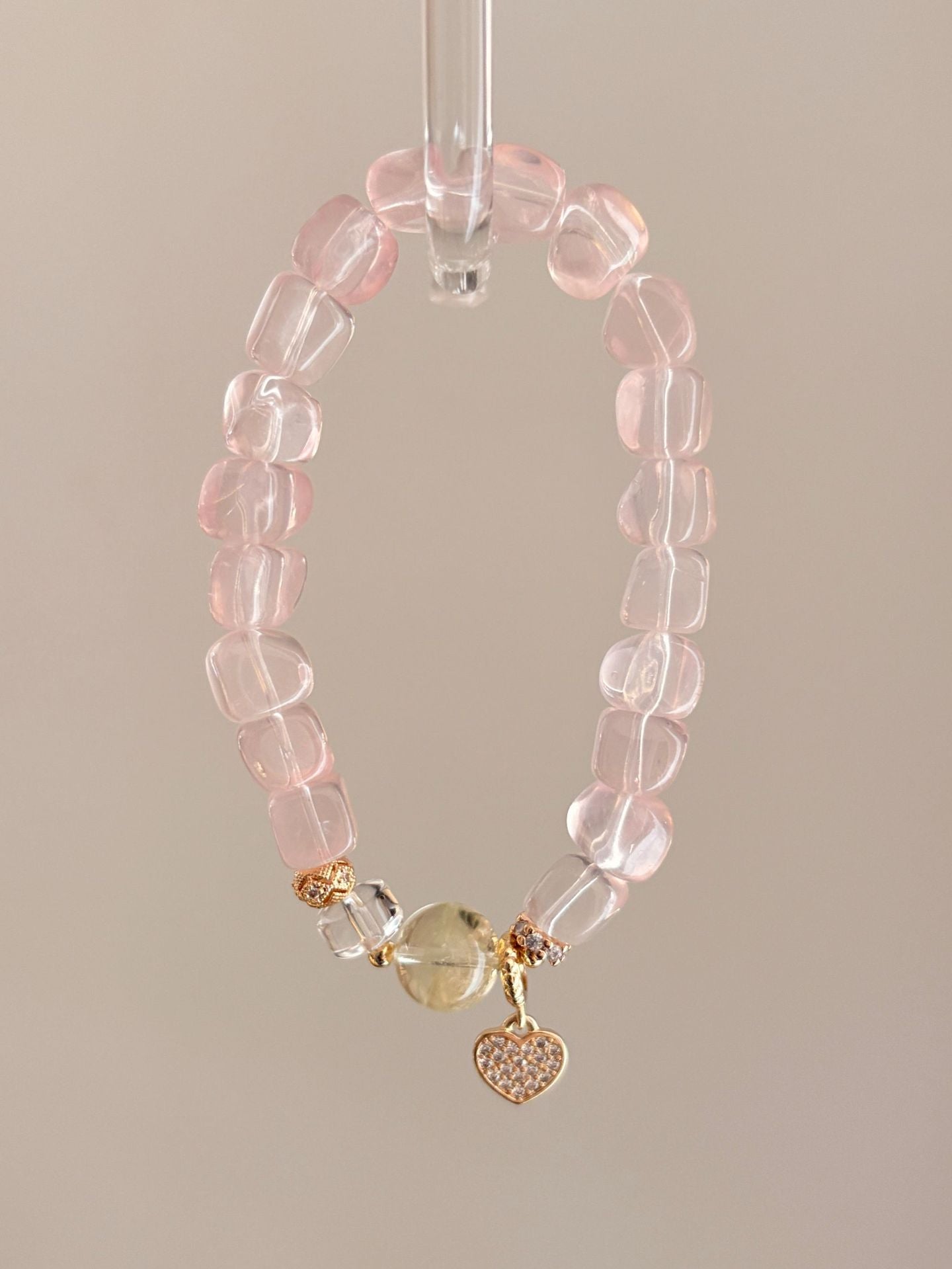 Heart Shape Beaded Natural Stone Bracelet For Women In Natural Pink, Perfect For Festival Occasions