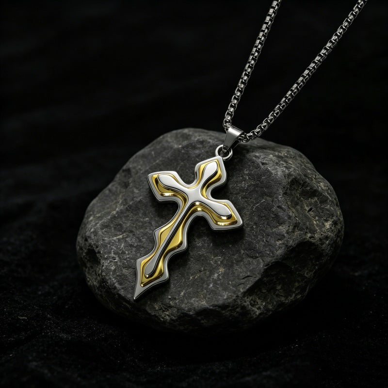 Hip-Hop Multicolor Cross Long Necklace For Unisex Featuring Electroplated Zinc Alloy Pendant