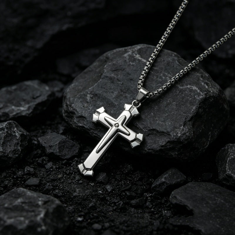 Hip-Hop Multicolor Cross Long Necklace For Unisex Featuring Electroplated Zinc Alloy Pendant