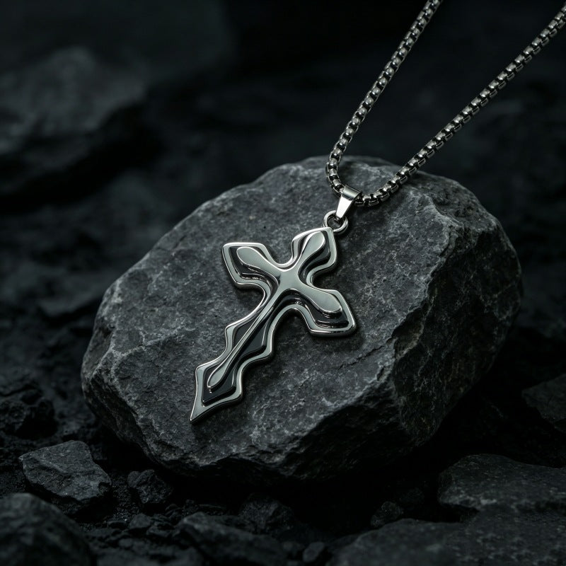 Hip-Hop Multicolor Cross Long Necklace For Unisex Featuring Electroplated Zinc Alloy Pendant