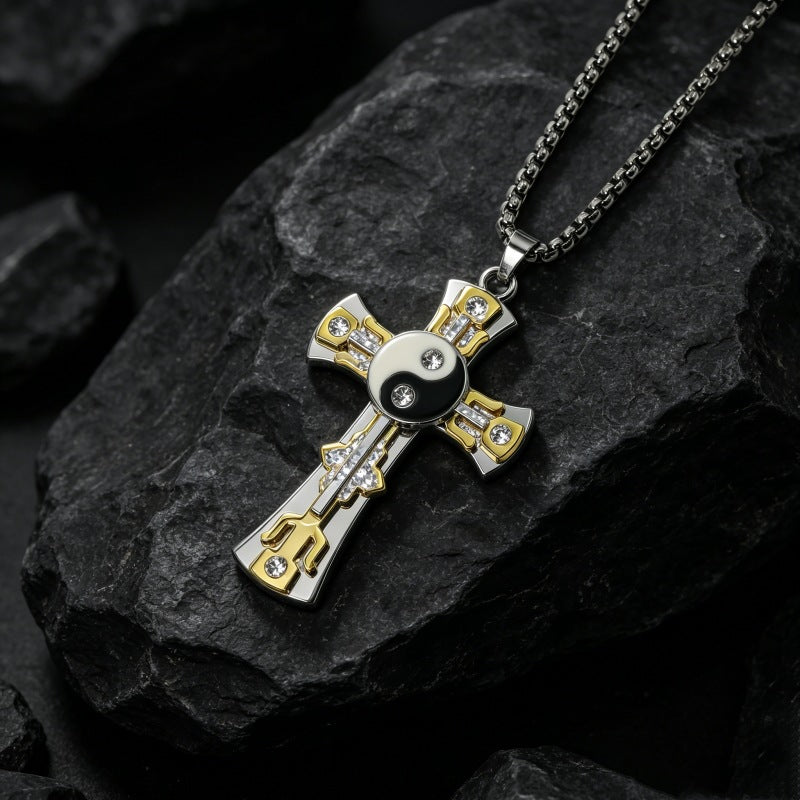 Hip-Hop Multicolor Cross Long Necklace For Unisex Featuring Electroplated Zinc Alloy Pendant