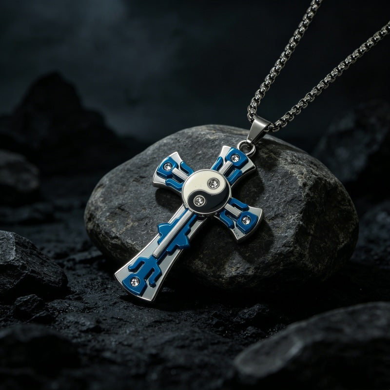 Hip-Hop Multicolor Cross Long Necklace For Unisex Featuring Electroplated Zinc Alloy Pendant