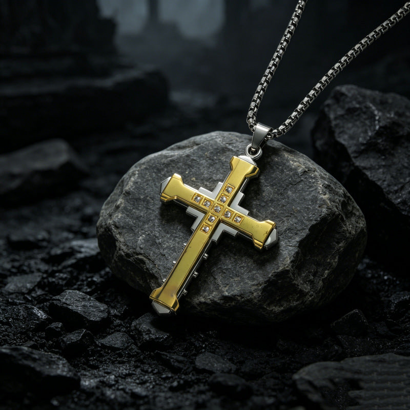 Hip-Hop Multicolor Cross Long Necklace For Unisex Featuring Electroplated Zinc Alloy Pendant