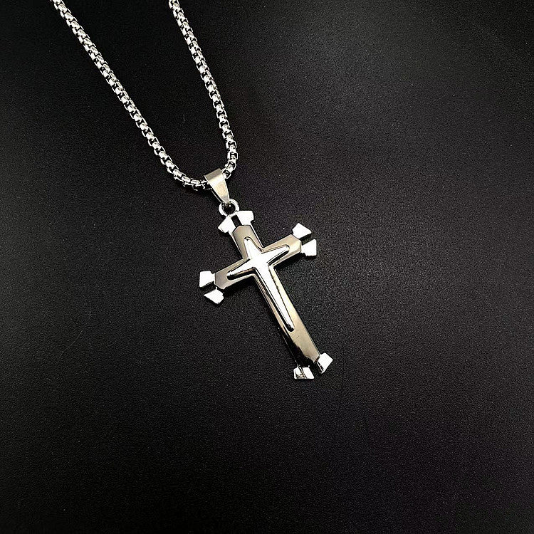 Hip-Hop Multicolor Cross Long Necklace For Unisex Featuring Electroplated Zinc Alloy Pendant
