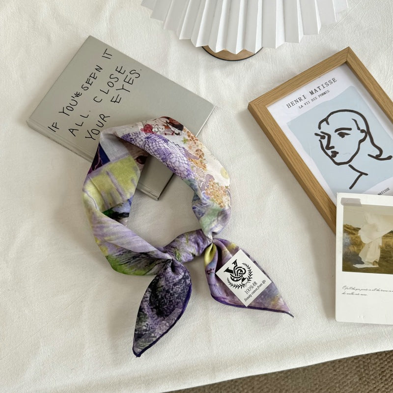 Artistic Landscape Cotton Silk Scarf For Women In Natural Pink, Perfect For Spring & Summer