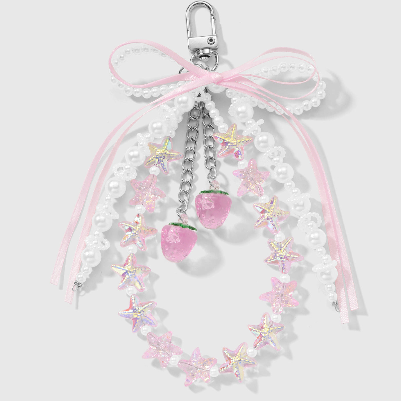 Heart Shape Key Chain In Natural Pink Featuring Alloy Material With Resin Inlay