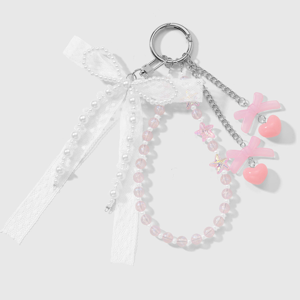 Heart Shape Key Chain In Natural Pink Featuring Alloy Material With Resin Inlay