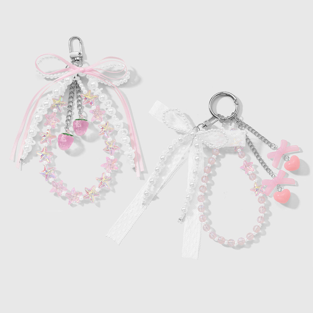 Heart Shape Key Chain In Natural Pink Featuring Alloy Material With Resin Inlay
