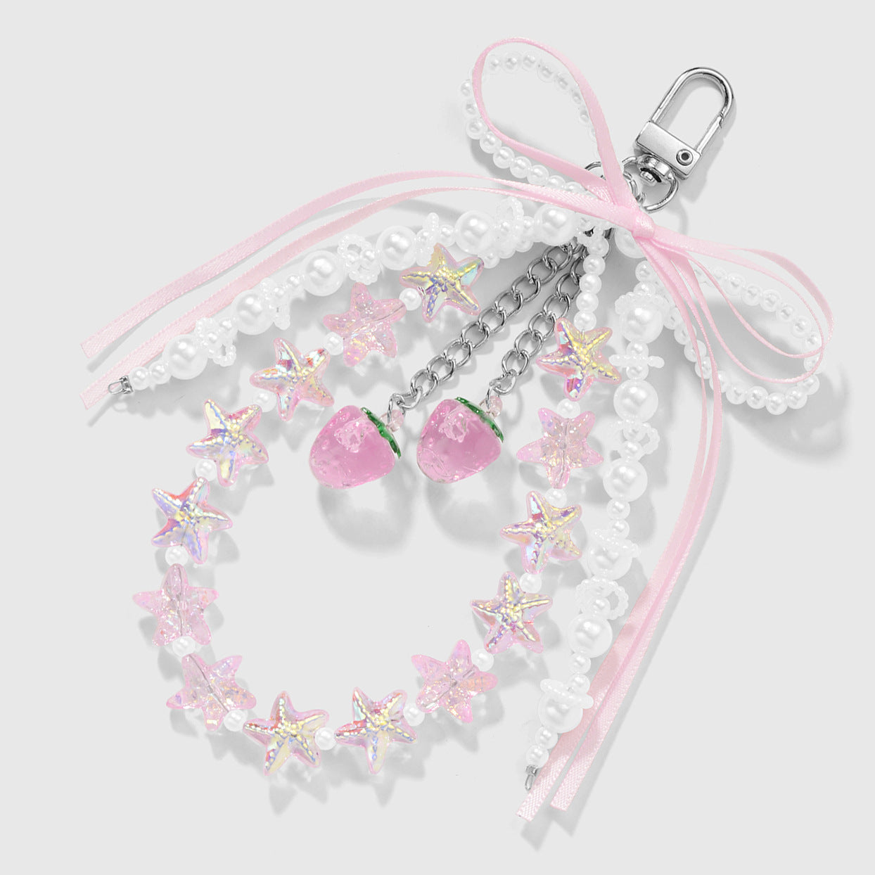 Heart Shape Key Chain In Natural Pink Featuring Alloy Material With Resin Inlay